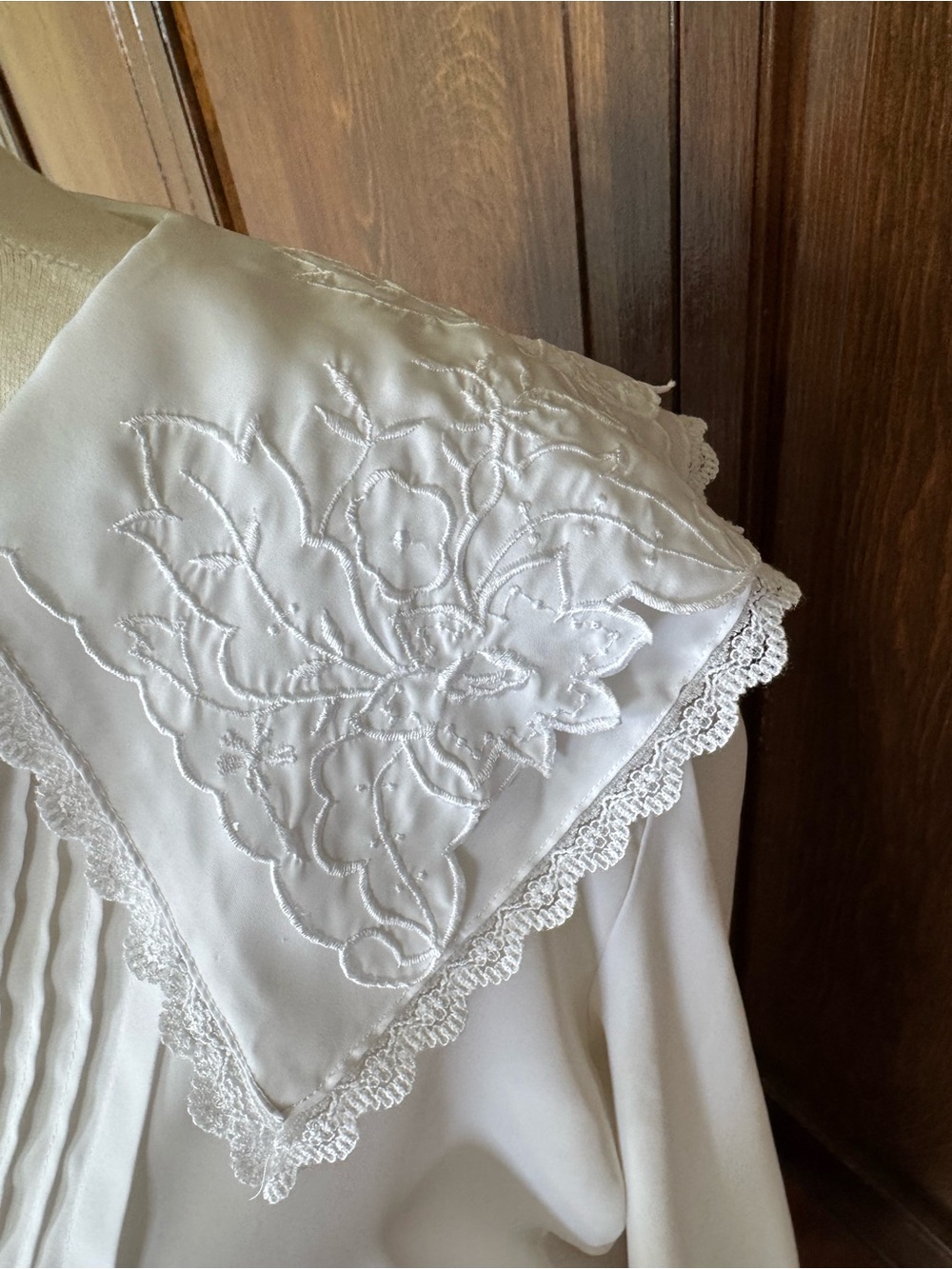 Vintage Lace Statement Collar Pintuck Blouse Cottagecore Coquette Medium - Picture 4 of 11